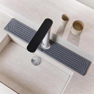 Stone Faucet Mat for Kitchen Sink, Quick Drying Mats, Water Absorbing Guard & Sink Protectors, Diatomite Bathroom Counter Tray, Kitchen Decor Home Accessories - Dark Grey, Small, 15.8''x4''