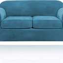 PrinceDeco Velvet Couch Cover Loveseat Covers for 2 Cushion Couch 3 Piece Sofa Covers for Dogs Washable Loveseat Covers Width Up to 72 Inch No Slip Stretch Sofa Slipcover(Medium, Blue)