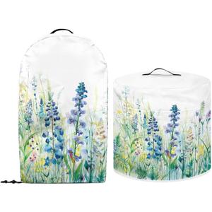 Blue Green Floral Kitchen Accessories Appliance Dust Covers Set for 3 Quart Pressure Cooker and Stand Mixer Food Processor Blender Machine Oil-proof Stains Protector Covers