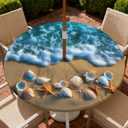 Round Outdoor Tablecloth with Umbrella Hole, Zippered Fitted Tablecloth with Elastic Edge, Waterproof Table Cloth Cover for Picnic Party Fits 45"-48" Round Table, Shell