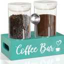Coffee and Sugar Container Set of 2 for Coffee Storage Container, Air Tight Bean Container with Scoop for Accessory Organizer, Canister for Station Organizer (Green)