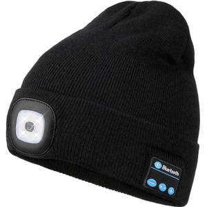 Wmcaps Bluetooth Beanie with a Light, Unisex USB Rechargeable 4 LED Fashlight Hat with Cordless Headphones, Unique Christmas Birthday Gifts for Men Him Husband Teen Black
