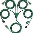 Eversimpleinc 1 to 4 Splitter Extension Cord (Combined 31 FT, End to End 13 FT), 3 Prong Plug with 4 Extended Outlets, with Weatherproof Covers for Indoor (Green)