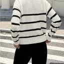 Milumia Women's Striped Half Zip Pullover Sweater Mock Neck Long Sleeve Ribbed Knit Pullover Tops