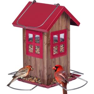 Kingsyard Cute Bird House Feeders for Outside, Hanging Metal Bird Feeder with 4 Ports, Outdoor Garden Yard Decorations for Cardinals Finches Chickadees Goldfinches & Sparrows Birds Watching 4.7*4.7*7.6 in