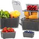 LUXEAR 4 Pack Fruit Containers for Fridge, Vegetable Storage Container with Lids &Removable Colander Produce Saver Organizer for Refrigerator Keep Fruit, Veggie, Berry, Meat Fresh Longer-Grey