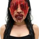 Scary Head Mask with Long Hair, Creepy Latex Decoration Head Masks for Adults Halloween Cosplay Party Props