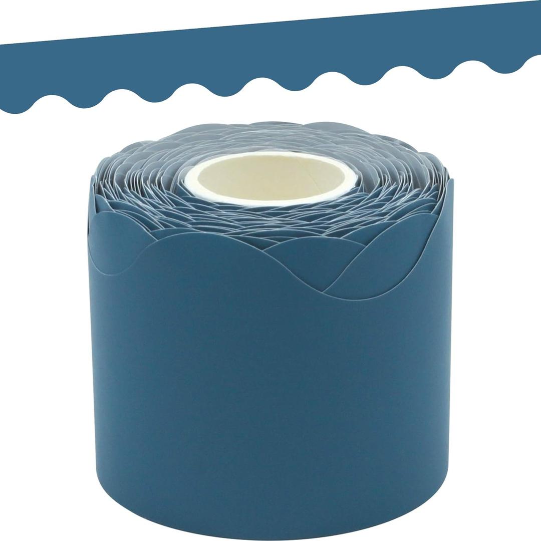 2 x Teacher Created Resources Slate Blue Scalloped Rolled Border Trim - 50ft - Decorate Bulletin Boards, Walls, Desks, Windows, Doors, Lockers, Schools, Classrooms, Homeschool & Offices