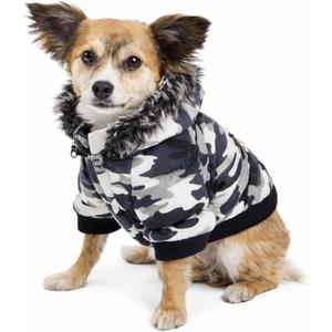 Pet Life  Classic Metallic Fashion Winter Pet Dog Coat Jacket Parka with 3M Insulation and Removable Hood (X-Small, Grey Camo)