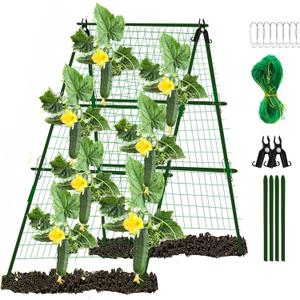 Cucumber Trellis Garden Trellis Arch Trellis, Tall Metal Trellis for Climbing Plants Support Vegetable Peas Fruit Vine Outdoor A-Frame Trellis Suit for Small Plant not Heavy (Green)