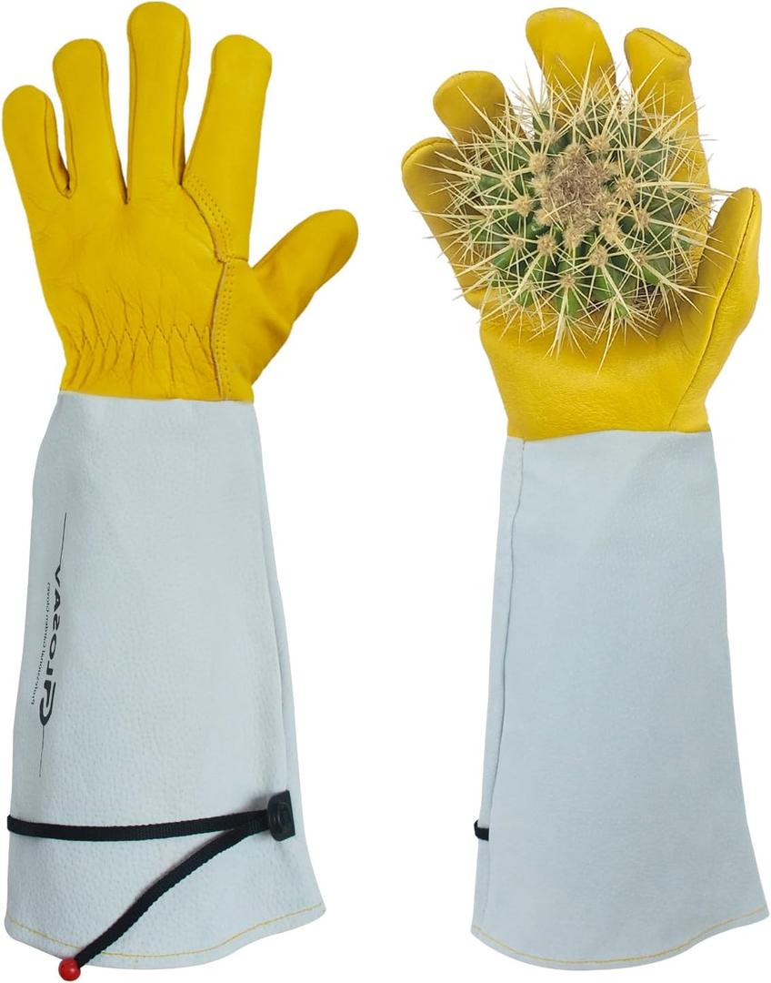 Gardening Gloves Thorn Proof for Rose Pruning & Cactus Trimming, Long Leather Garden Gloves for Women & Men (Large) (Large (Pack of 1), Yellow)