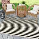 LEEVAN Black and White Outdoor Rug 4x6 ft, Cotton Farmhouse Striped Porch Rugs Hand-Woven Front Door Mat Modern Patio Rug Washable Indoor/Outdoor Area Rugs for Living Room Bedroom Balcony Backyard