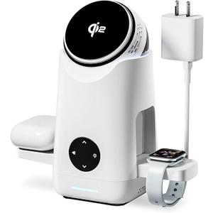 3-in-1 Charging Station for Apple & Samsung - Qi2 Certified 15W Rotating Wireless Mag-Safe Charger Stand for Apple - iPhone 17 16 15 14 13 12, AirPods, Apple & Galaxy Watch, Samsung S25 S24 Bud(White)