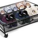 Goaste Under Bed Shoe Storage Organizer with Wheels, Rolling Underbed Storage Containers, Metal Shoe Rack Drawer Space Saving for Bedroom Organization, Shoes, Toys (Black)