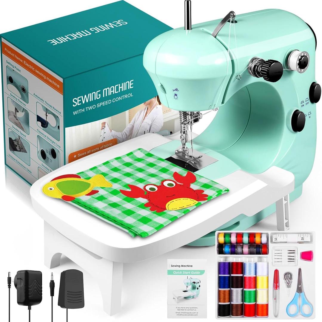 Sewing Machine, Mini Sewing Machine for Beginner with Eco-Friendly Material, Dual Speed Portable Sewing Machines with Extension Table, Light - Easy to Use, Best Gift for Kids and Women (Green-New)