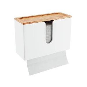 Bamboo Paper Towel Dispenser with Removable Top Tray for Bathroom and Kitchen - Wall Mount and Countertop Multifold Paper Towel, C-Fold, Zfold, Tri fold Hand Towel Holder Commercial (White)