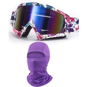 Sand Motocross Mountain Bike Goggles with Balaclava for Women Men Youth, Dirt Bike ATV MX MTB Racing Safty Glasses (Purple - Blossom Art)