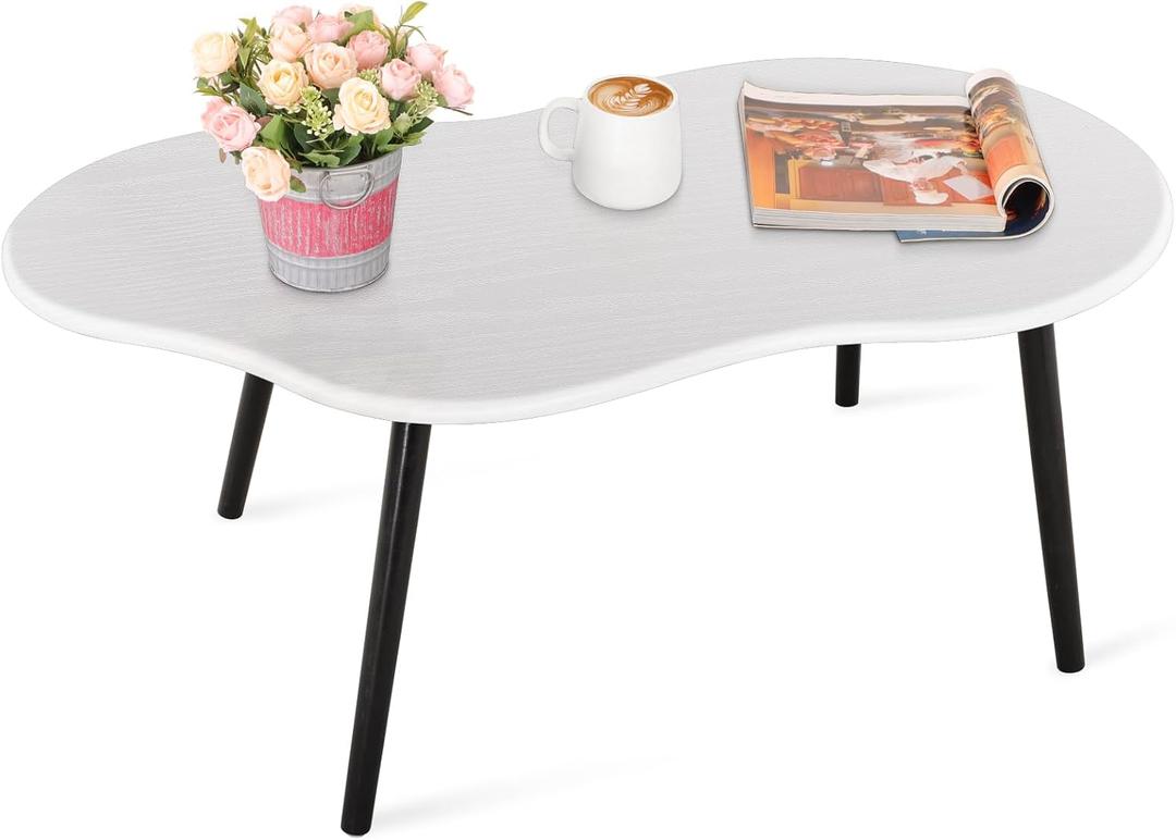 Small Coffee Table Cloud Shaped Irregular Center Table for Living Room Unique White Wood Grain Top Floor Table for Small Space Apartment, 39.5 inches x 20 inches x 16.5 inches
