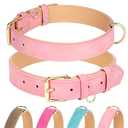 Jumpress Leather Dog Collar for Small Medium Large Dogs, Soft Padded Dog Leather Collar with Heavy Duty Gold Buckle, Durable & Comfortable for Small Dogs Daily Walking (Pink, S)