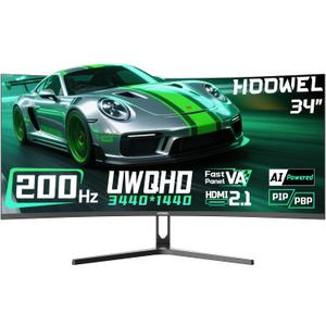 34 Inch Ultra Curved Gaming Monitor 200Hz UWQHD 34401440 Curved Monitor, HDMI 2.12 DP1.41 AI Crosshair 21:9 PIP/PBP, MPRT 1ms Fast VA Display (G34F1Q, One HDMI 2.1 Cable Included)