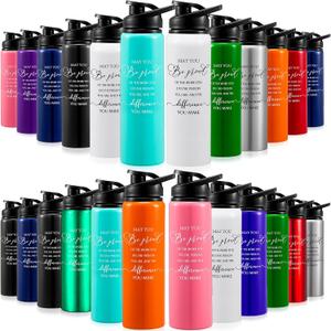 Bokon 24 Pack Thank You Inspirational Gifts Reusable Aluminum Water Bottle Bulk Lightweight Leakproof Metal Sports with Lid for Christmas Gym Camping Hiking Back to School Gift(Colorful,25 oz)