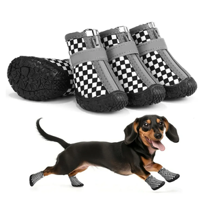 2 Pack Small Dog Shoes, Waterproof Puppy Boots & Paw Protectors for Winter Snow, Summer Hot Pavement, Dog Booties with Anti-Slip Rubber Soles for Hardwood Floors Black & White Size 2