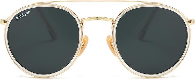 Retro Round Sunglasses for Women Men Double Bridge UV400 Protection