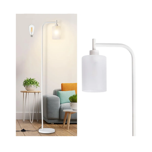 DLLT Floor Lamp Tall for Room: White Standing Lamp with Frosted Glass Lampshade for Living Room - Modern Bright Lamp for Bedroom - Industrial Corner Floor Lamps for Office 8W Led Bulb Included, White+Frosted Glass Shade