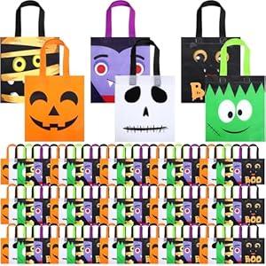 Sweetude 120 Pcs Halloween Tote Bags with Handles - Reusable Non Woven Halloween Treats Bags for Party Favors
