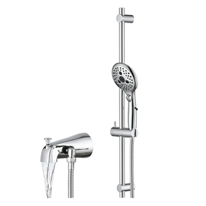 PROOX All Metal Diverter Tub Spout, 6 Settings Hand Held Shower with ON/Off Pause Switch, Adjustable Slide Bar, Chrome