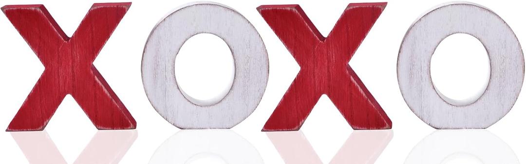 Valentines Day XOXO Wooden Table Decor Set, Rustic Valentines Day Home Decorations, Freestanding XOXO Sign for Tiered Tray, Mantel, Shelf, Table, Farmhouse Valentines Decor (red white)