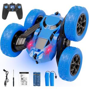 Remote Control Car, RC Cars Toys for Kids Ages 6-12, 2.4GHz RC Stunt Truck with 360 Double-Sided Flips, 4WD Off-Road Racing, Christmas Birthday Gifts for 3 4 5 6 7 5-7 6-8 8-10 Year Old Boys Girls (Blue)