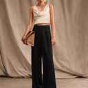 Womens Wide Leg Pants High Waist Straight Work Pants Office Business Casual Palazzo Trousers with Pockets (Black, L)