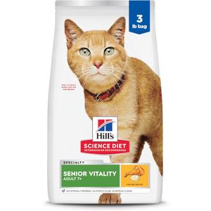 Hill's Science Diet Adult 7+ Senior Vitality Dry Cat Food, Chicken & Rice, 6 lb. Bag (EXP 07/01/26)