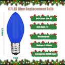 25 Pack C7 Led Blue Replacement Light Bulbs, Blue Christmas Outdoor String Lights Bulbs, Shatterproof Led Night Light Bulbs, E12 Candelabra Base, 0.6W Energy-Efficient LED Bulbs