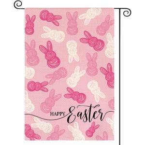 4 x AVOIN colorlife Happy Easter Garden Flag 12x18 Inch Double Sided Outside, Pink Easter Bunny Rabbit Yard Outdoor Flag