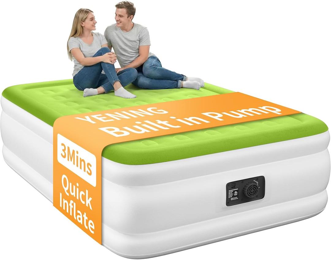 YENING Full Size Air Mattress with Built in Pump Raised Double Blow up Bed Inflatable Camping Airbed Electric 18 Inch Tall