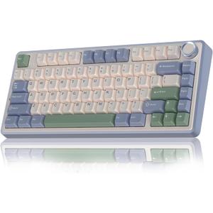 AULA F75 75% Wireless Mechanical Keyboard, Hot Swappable Creamy Keyboard, Pre-lubed Reaper Switches RGB Backlit Gaming Keyboards, 2.4GHz/Type-C/BT5.0(White & Green) (Emerald)