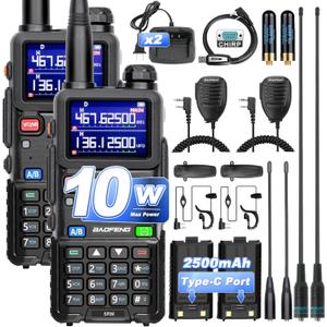 BAOFENG 5RM 10W Ham Radio Handheld Long Range Two Way Radio,NOAA Weather Receiver,UV-5RM Walkie Talkies with USB-C Charging,Speaker MIC,Programming Cable and Long Antenna, 2 Pack Full Kits