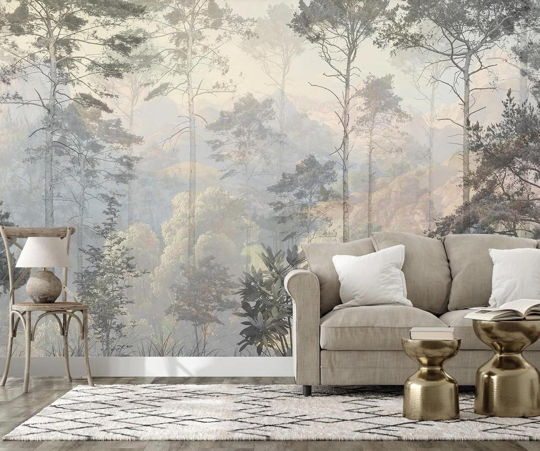 Jdayda Hazy Forest Wall Mural, Abstract Nature Landscape Peel and Stick Wallpaper, Background Wall Decoration Patterns Size: 129" x 96"