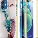 Esdot Compatible with iPhone 12 Case,iPhone 12 Pro Case with Built-in Screen Protector,with Fashionable Designs for Women Girls,Protective Phone Case for iPhone 12/12 Pro 6.1" Turquoise Pink Marble