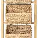 HOMESTEAD 3-Tier Wooden Shelf with Water Hyacinth Woven Baskets – Rattan Shelf Basket, Boho Room Decor, Wooden Book Shelf, Bathroom Storage Shelves, Kitchen, Laundry, Living Room (Natural)