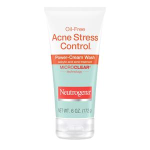 Neutrogena Oil-Free Acne Stress Control Power-Cream Face Wash with 2% Salicylic Acid Acne Treatment Medication, Soothing Daily Acne Facial Cleanser for Acne-Prone Skin Care, 6 foz