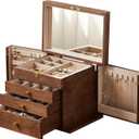 Black Walnut Wooden Jewelry Box for Women with Lock, Mirror, 4 Layer