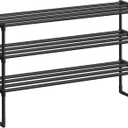 SONGMICS Shoe Rack, 3-Tier Shoe Organizer, Metal Storage Shelf, Upright or Upside Down, for 16-20 Pairs, Stackable, for Entryway, 11.8 x 36.2 x 21.7 Inches, Black ULSA303B02 (3 Tiers (36.2"W))