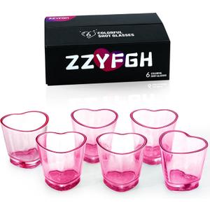 ZZYFGH 6 Pack Pink Shot Glasses Set, Heart Shaped Shot Glasses Set 1.5 oz Shot Glass with Heavy Base, Shot Glasses for Whiskey, Tequila, Vodka, Spirits & Liquors