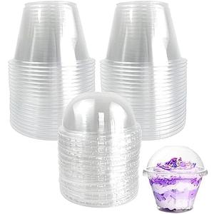 100 Pack Disposable Clear Plastic Cups Ice-cream Cups with Dome Lids, 180ml/6oz PET Sundae Dessert Cups for Iced Coffee Cold Drinks Frozen Yogut Fruits Jello Snacks Bubble Boba Tea Juice Milkshake
