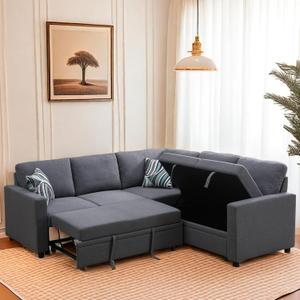 Sleeper Sofa Couch Bed, Convertible Sofa Bed with Armrests, Sectional Sofa with Storage Seat L Shaped Sectional Couch with Reversible Chaise for Living Room Apartment Bedroom Office
