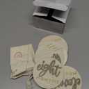 7 Pack 3D Baby Monthly Milestone Card Signs Baby Announcement Sign Double Sided Hello World Newborn Signs Wooden Circles Discs for Welcome Newborn Boy Girl Photo Props(Brown, Letter)