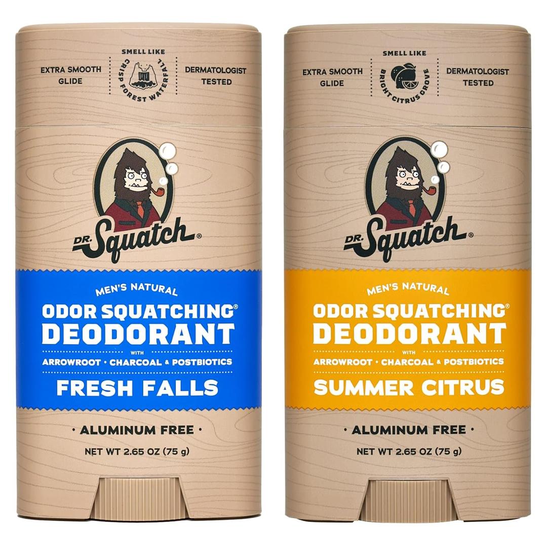 Dr. Squatch Natural Deodorant for Men - Odor-Squatching Aluminum Free - Fresh Falls (2.65 oz, 2-Pack)
